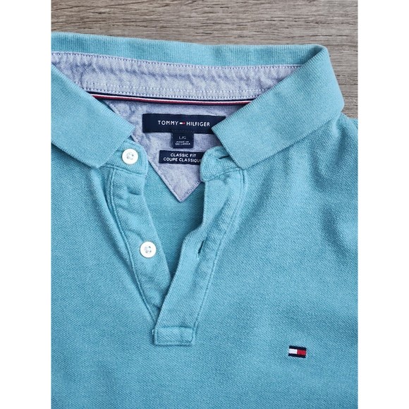 TOMMY HILFIGER Mens Light Blue Polo Golf Shirt Short Sleeve (Size Large) - Picture 2 of 3